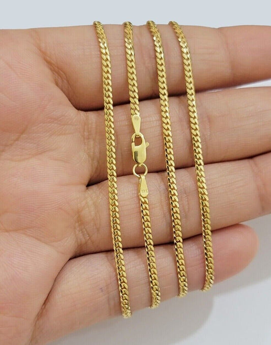 Real 18kt Yellow Gold Miami Cuban Chain Necklace 2mm 22 Inch Men Women SOLID 18k