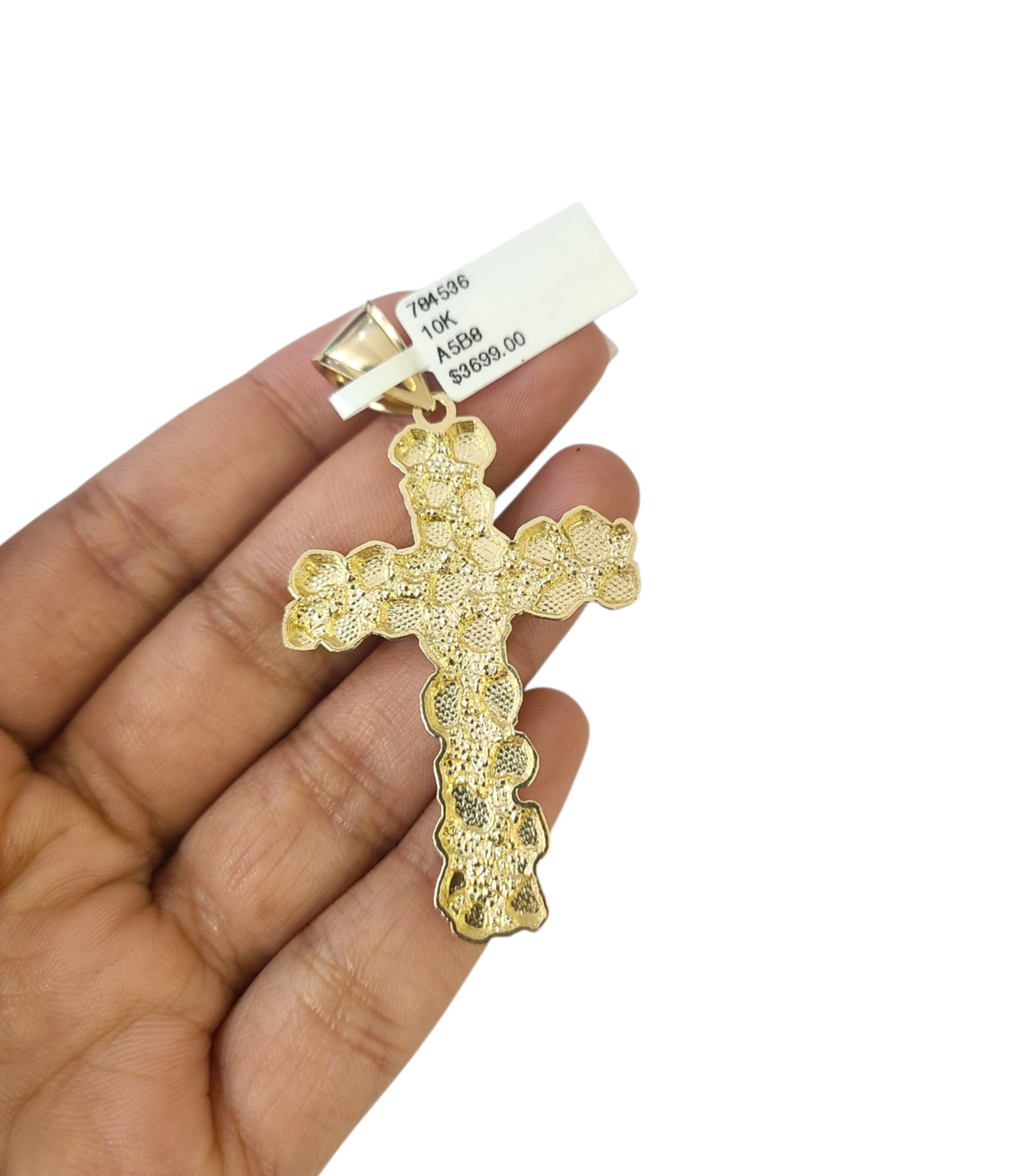 10k Real Gold Cuban Curb Chain Nugget Christ Cross Pendant SET 8mm Necklace Men