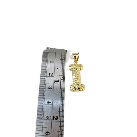 Real 10k Yellow Gold Nugget I Initial Alphabet Charm Pendant 10KT