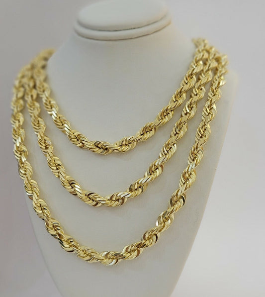 10k Yellow Gold Rope Chain Solid Necklace 8mm 24" Inch Diamond cut men 10kt REAL