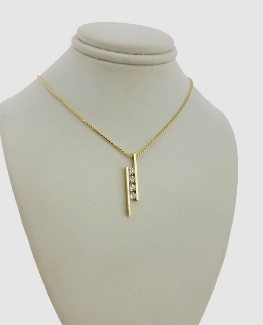 10k Gold Solid Franco Chain 1mm Four Stone Charm Pendant 16-24 Inch Necklace NEW