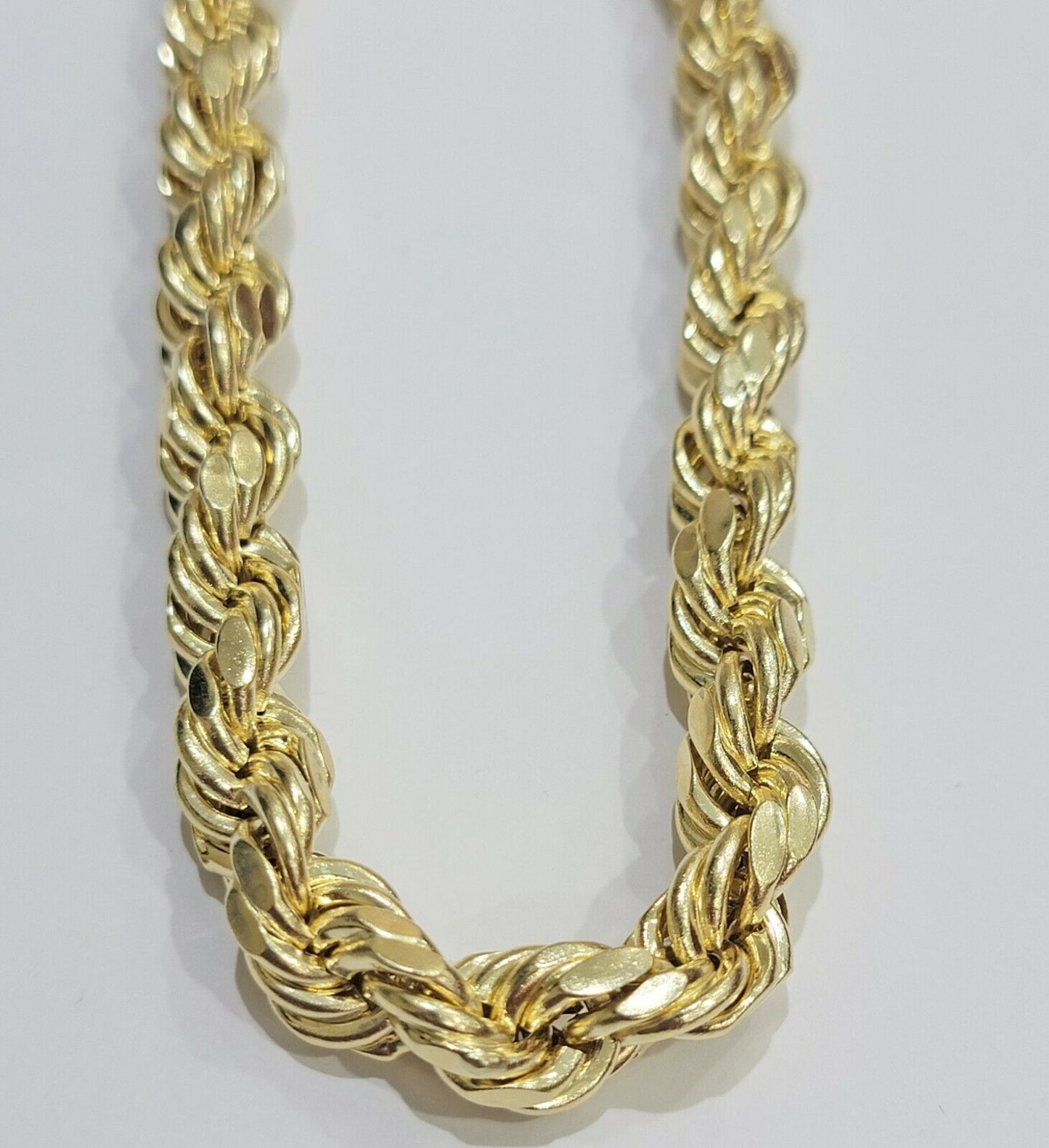 10mm 28" 10K Gold Rope Chain Men's Necklace, REAL 10kt Yellow Gold ,Diamond Cuts