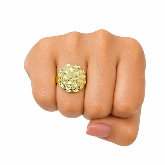 10K Gold Womens Nugget Cluster Ring Round Design Bold Statement Ladies Ring