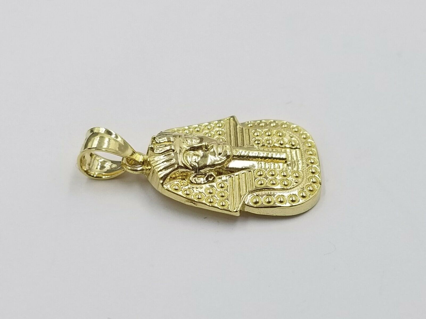10k Egyptian King Yellow Gold Pharaoh Charm Mens Diamond Cut Design Pendant Real