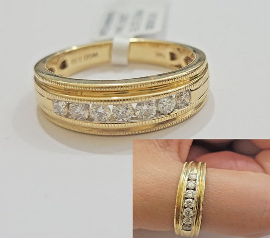 Real 14k Yellow Gold Band 1/2 CT Diamonds Men's Wedding Engagement Ring Size 10