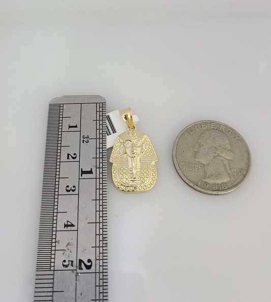 10k Gold Franco Chain Pharaoh Head Charm Pendant 2mm 18-24 Inches Necklace SET