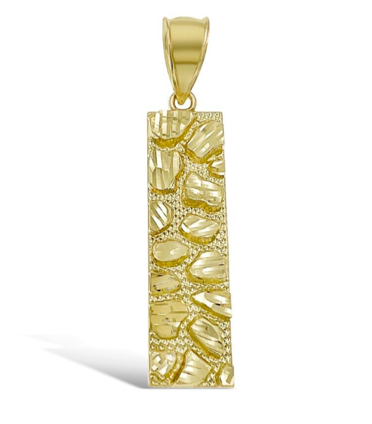 10k Yellow Gold Charm Nugget Bar Mens Pendant REAL 10KT , FREE SHIPPING