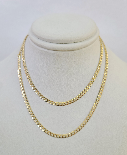 Real 18kt Cuban Curb Chain Necklace 2.5 mm 20 Inch Yellow Gold Men Women SOLID