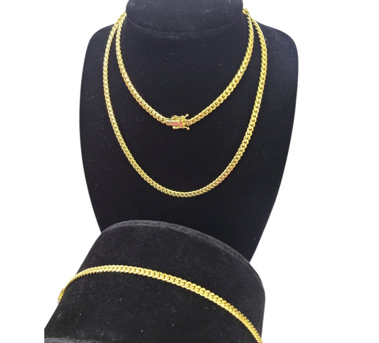 10k Solid Gold Miami Cuban Chain 18"-24" Bracelet 7" Set 4mm Men Women Necklace