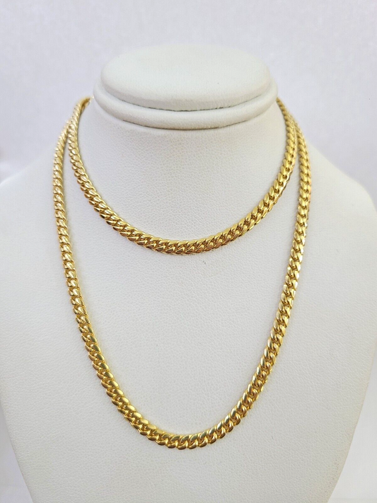 Real 18kt Yellow Gold Miami Cuban Chain Necklace 4mm 22 Inch Men Women SOLID 18k