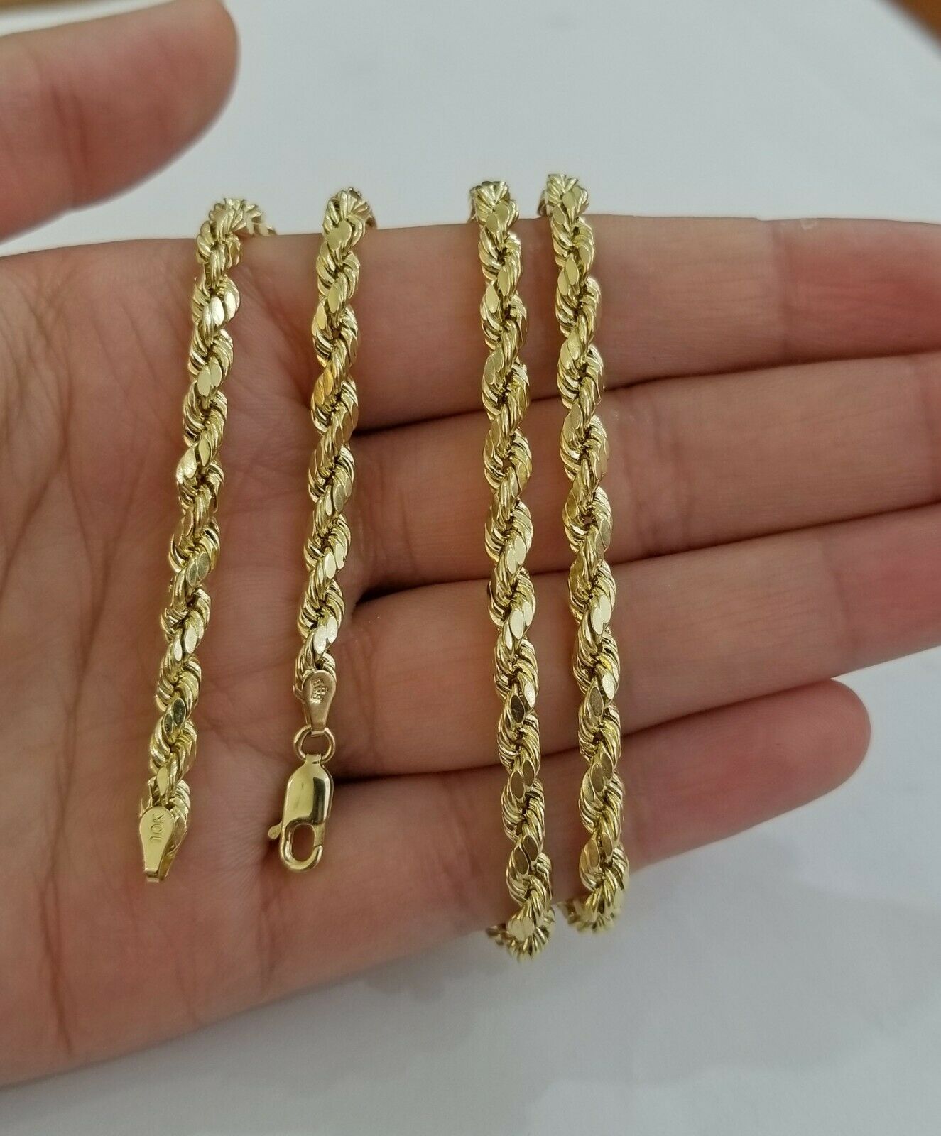 SOLID 10k Yellow Gold Rope Chain Necklace Diamond Cut 4mm 18" Choker Men's Women