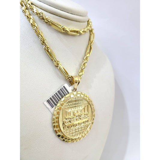 10k Milano Chain Nugget Last Supper Charm Necklace Pendant Set 5mm 20"-28" Gold
