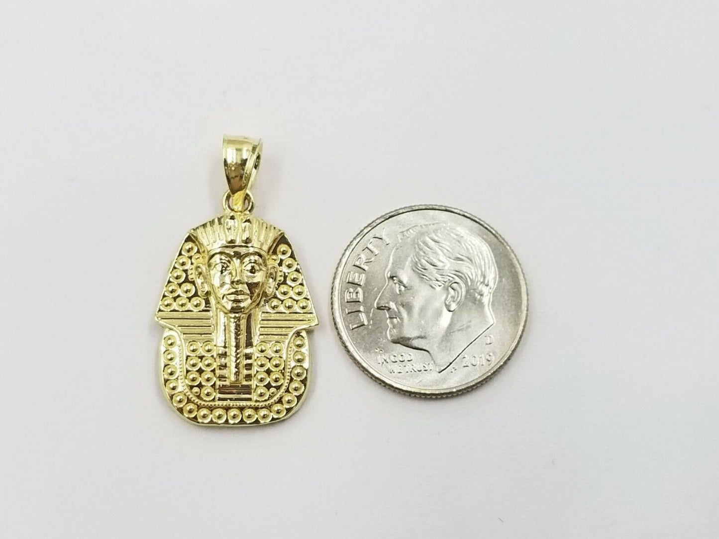 10k Egyptian King Yellow Gold Pharaoh Charm Mens Diamond Cut Design Pendant Real