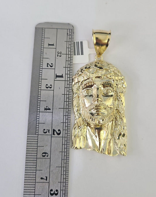 10k Yellow Gold Rope Chain Jesus Head Charm Pendant 18-30'' Inch 7mm Necklace
