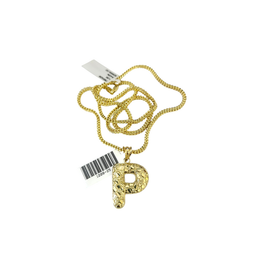 10k Gold Franco Chain 2.5mm 16"-26" P Nugget Initial Charm Pendant Necklace SET