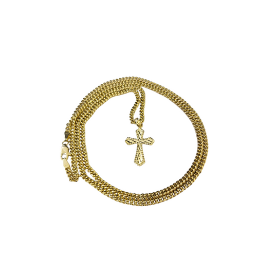 Real Gold 10k Chain Pendant SET Cross Charm Miami Cuban Link Necklace 2.5mm