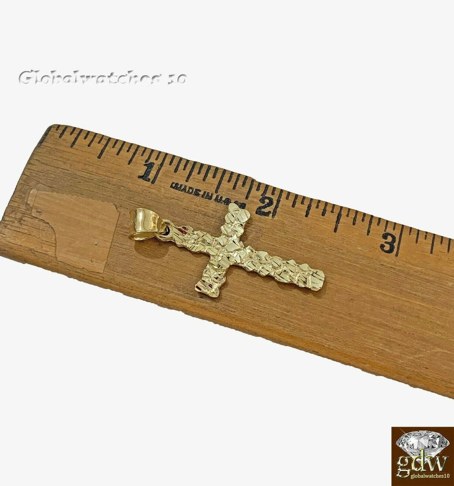 10k Gold Solid Men's Jesus cross Charm, Nugget Design Pendant with Diamond Cut,