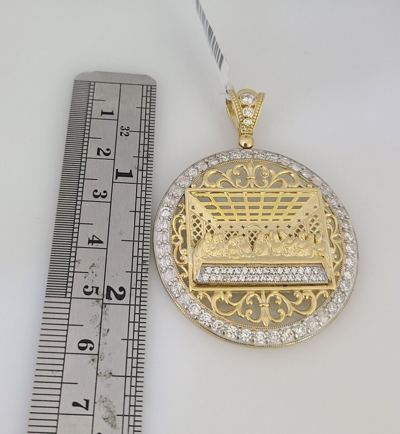 10k Last Supper Charm Pendant Men's REAL 10Kt Religious Medallion Yellow Gold