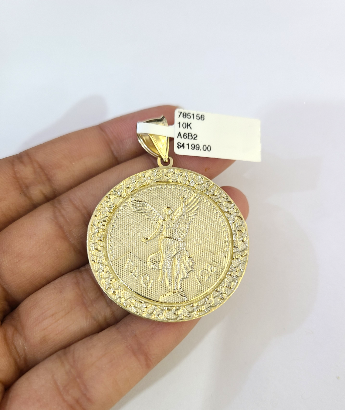 10k Yellow Gold Nugget Bezel Centenario Coin Pendant Charm 2 inch 50 Pesos 1947