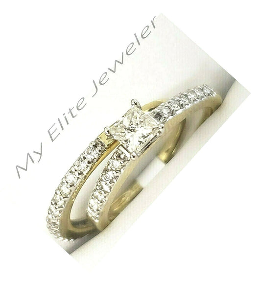 Real Diamond Ring 14K Gold 1/2CT Princess Cut Solitaire Wedding Engagement Band