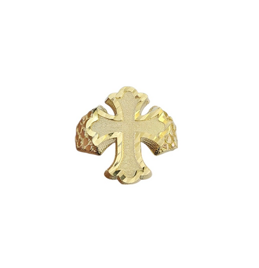 Real 10k Men Nugget Cross Ring Yellow Gold 10Kt Genuine