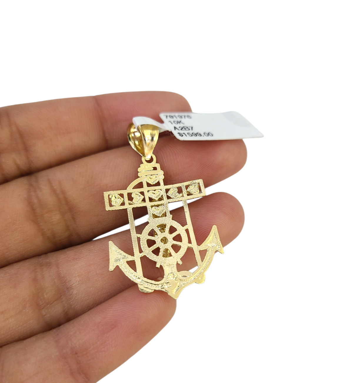 10k Gold Cuban Curb 3mm Chain Necklace Anchor Crucifix Charm Pendant 18"-28"