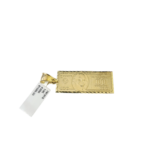 Real 10k Yellow Gold Charm Pendant 100 Dollar Money Diamond Cuts 10KT