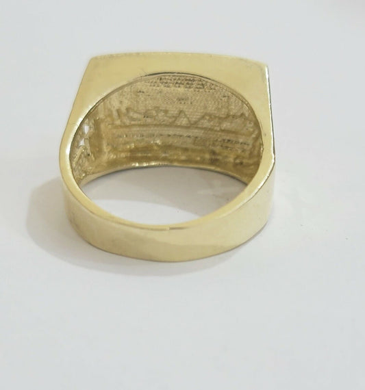 Solid 10k Yellow Gold Ring Last Supper Style Casual, Pinky, Square, REAL 10kt