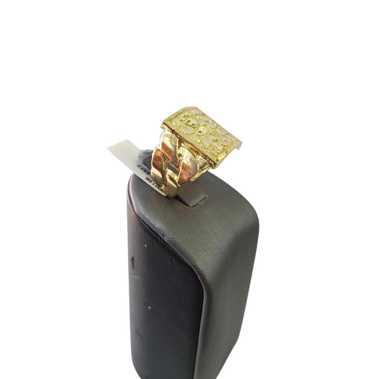 Real 10k Nugget Square Ring Yellow Gold Men 10Kt Genuine