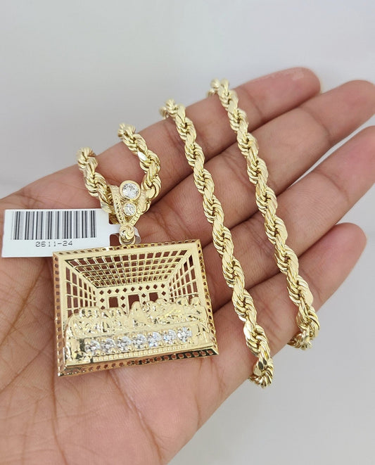 10kt Gold Rope Chain Last Supper Pendant Charm Set 18"-30'' Inch 5mm Necklace
