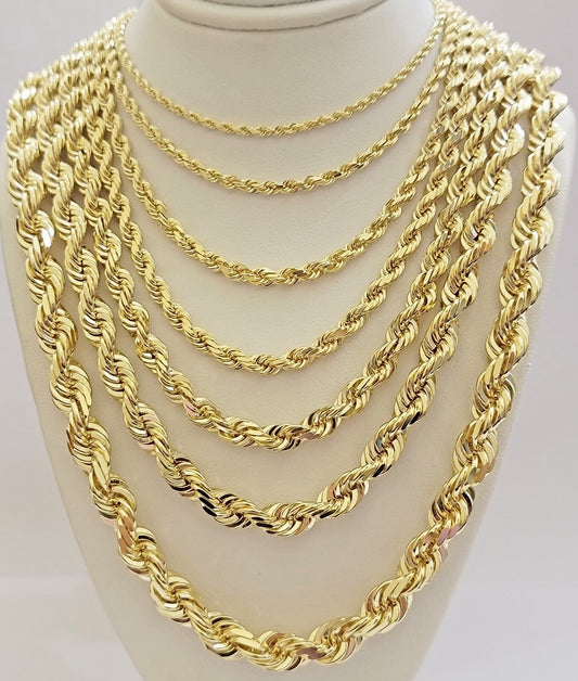 Real 14k Yellow Gold Rope Chain Necklace 2mm-10mm 18"-30" 14KT SOLID Men Women