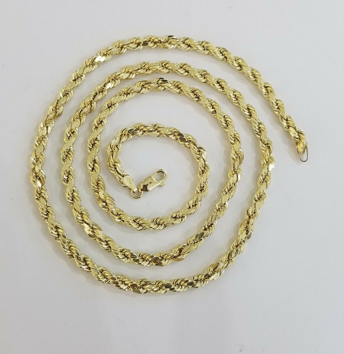 SOLID 10k Yellow Gold Rope Chain 22" Diamond Cut 4mm REAL 10K Necklace Men Women