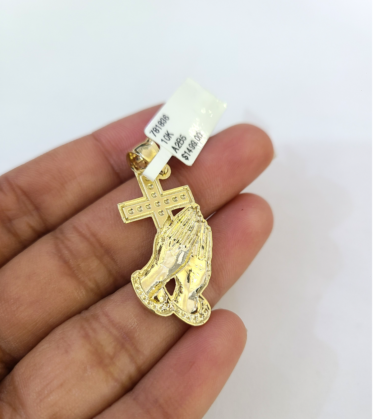 10k Gold Cuban Curb 3mm Chain Necklace Praying Hands Charm Pendant 18"-28" Set