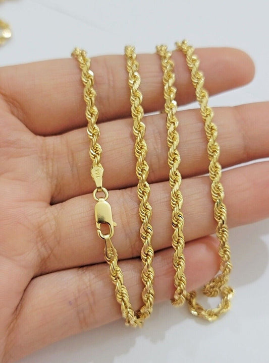 Real 18kt Yellow Gold Rope Chain Necklace 3mm 22 Inch Men Women SOLID HEAVY 18k