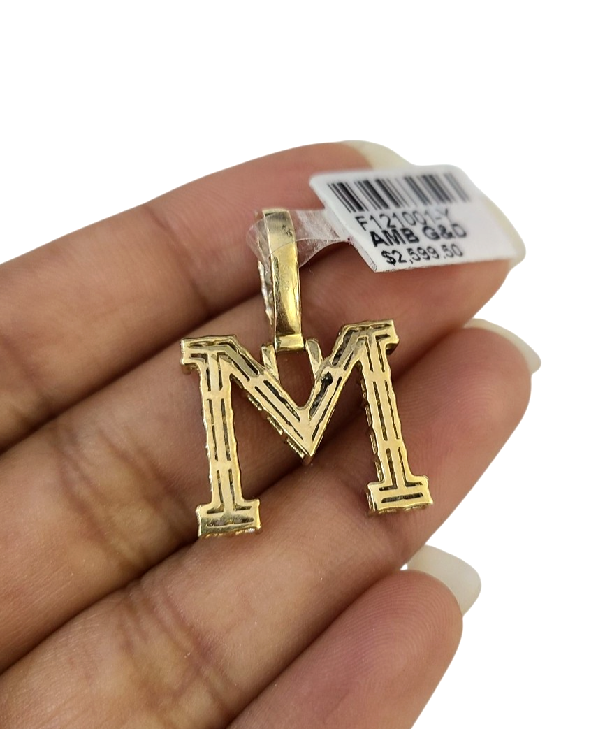 10k Gold Chain Necklace M Diamond Initial Pendant Set Cuban Curb 3mm 20"-30"