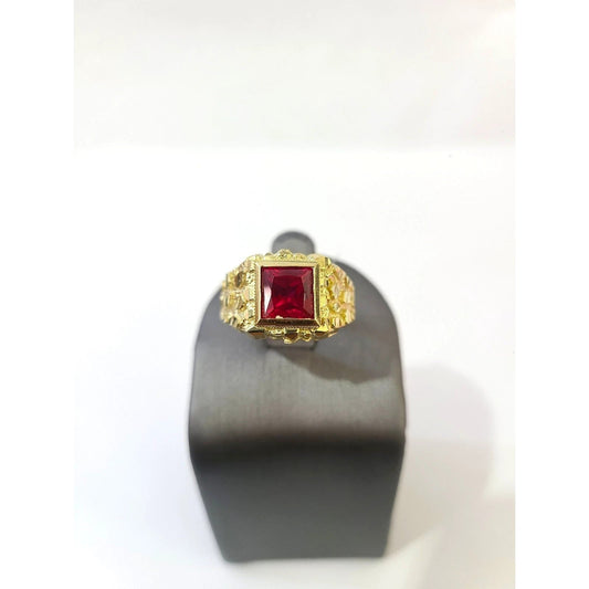 10K Real Gold Red CZ Square Ring Mens Signet Pinky Bold Statement Ring