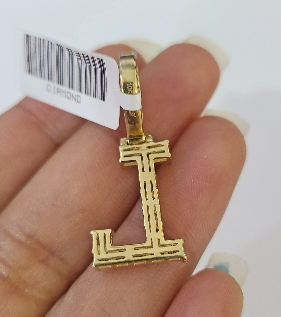10k Gold Figaro Chain L Diamond Initial Pendant 3mm 20-28 inch SET Necklace