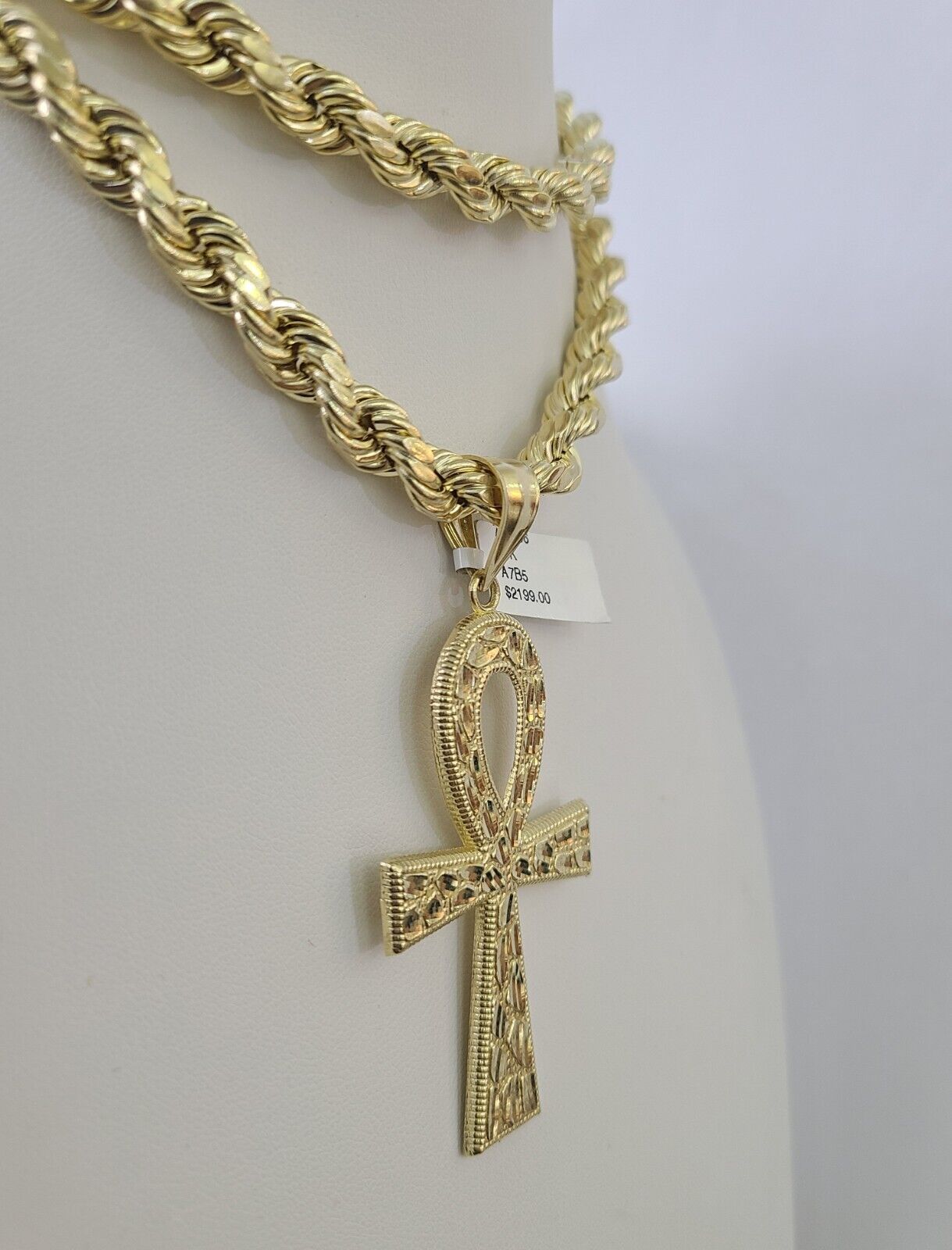 REAL 10k Yellow Gold Cross Pendant Rope Chain SET Necklace 18-30'' 8mm For Mens