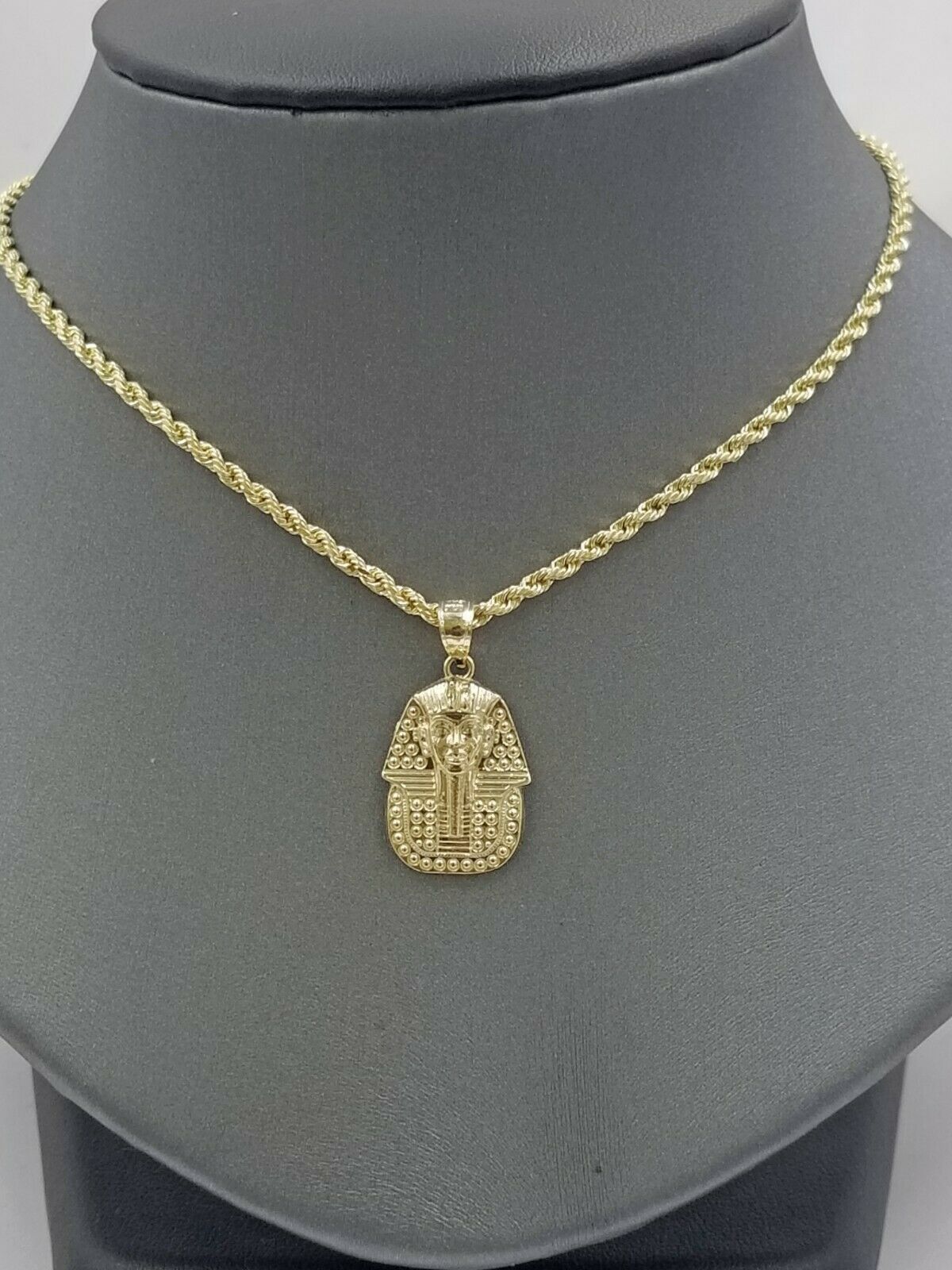 10k Egyptian King Yellow Gold Pharaoh Charm Mens Diamond Cut Design Pendant Real