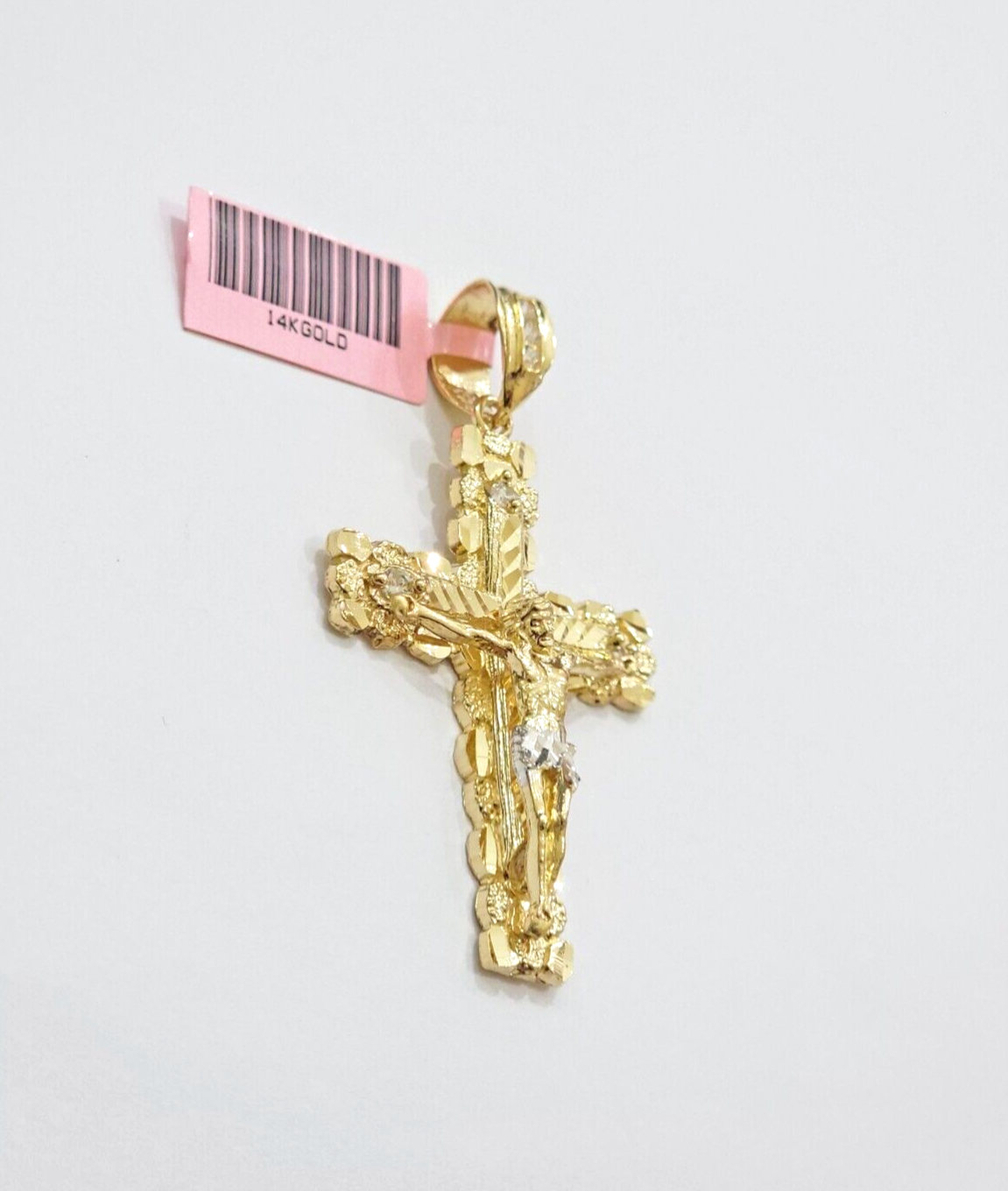 14k Yellow Gold Cross Nugget Pendant Jesus Crucifix 2 Inch 14kt Charm Men's REAL