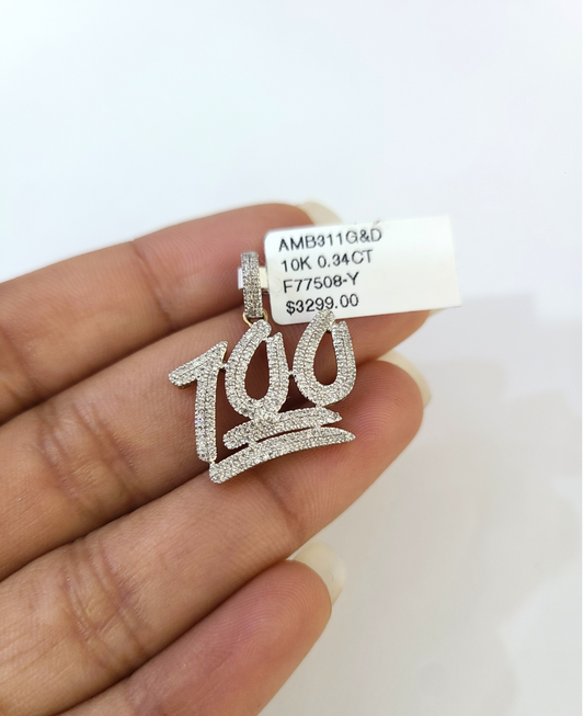 Real 10k Yellow Gold 100 Diamond Charm Pendant 1'' inch Genuine 10kt
