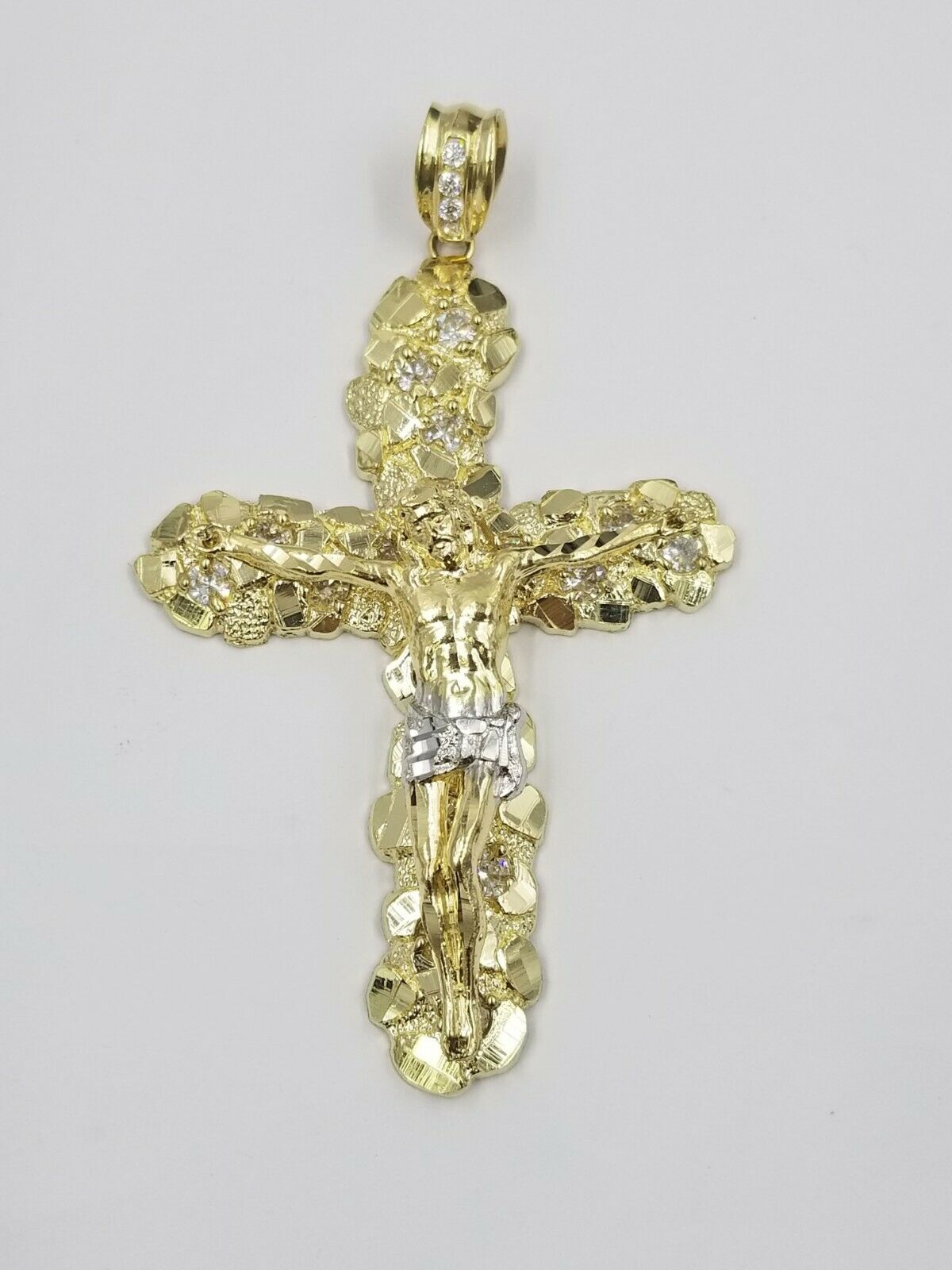 Real 10k Yellow Gold Jesus Cross Pendant with 26" Inch Cuban Chain Box Lock Set