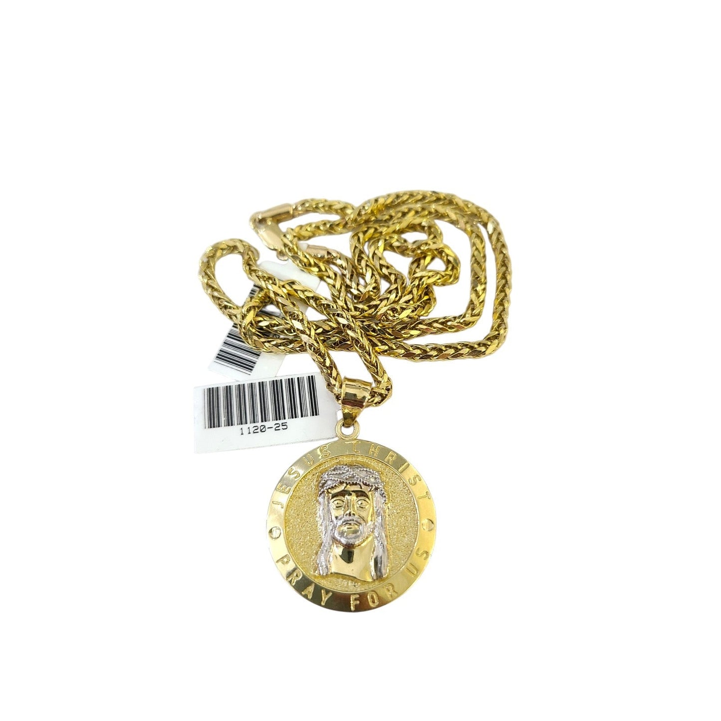 Real 10k Yellow Gold Palm Chain Jesus Christ Pendant Charm 3mm SET Necklace