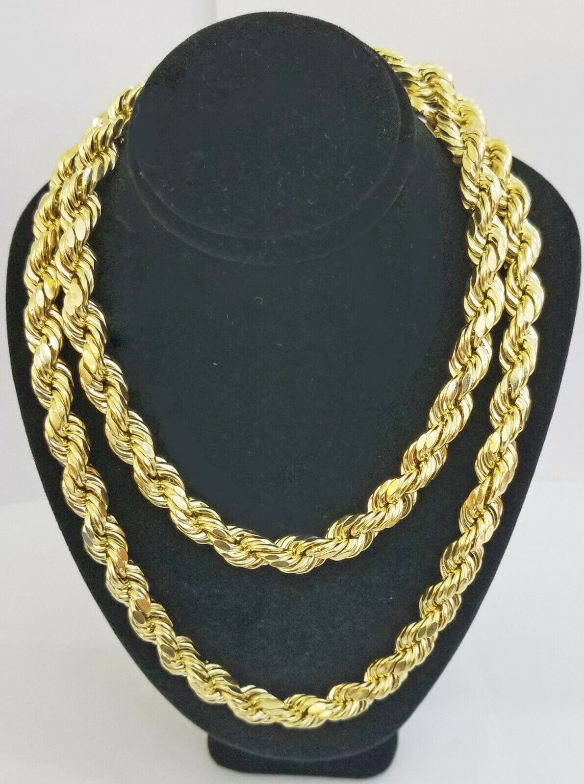 REAL10k Yellow Gold Rope Chain 10mm 22" Men's thick necklace 10kt diamond cuts