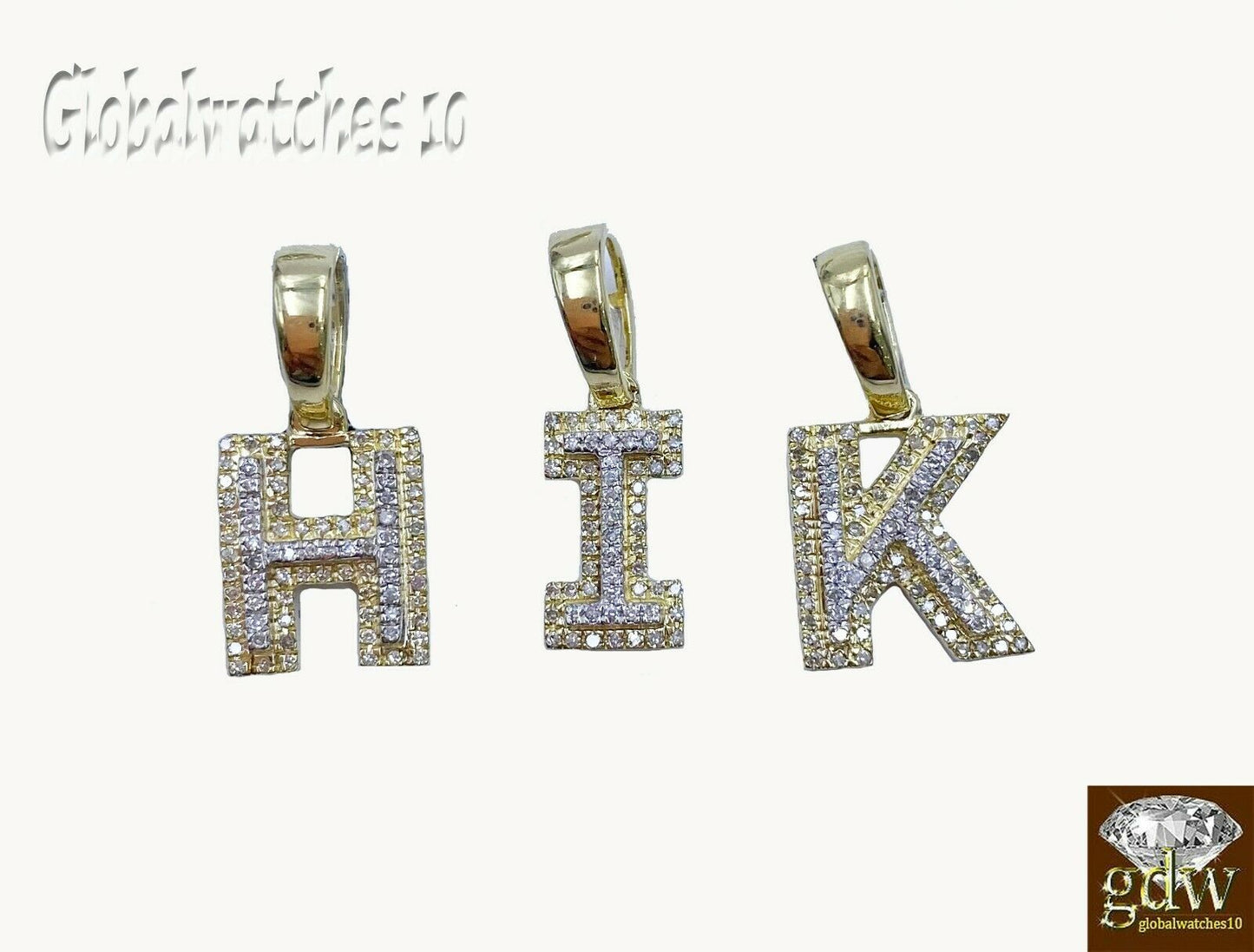 10k Real Yellow Gold Diamond Alphabet A-Z Initial Charm Pendent Men Women