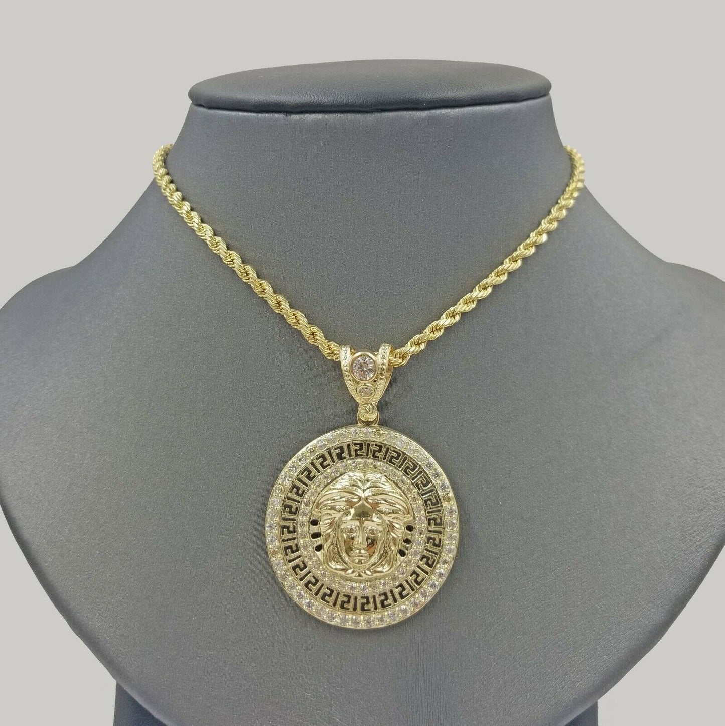 10k Yellow Gold "M" Head Charm Pendent Rope Chain 2.5mm 20 22 24 Men's Womens