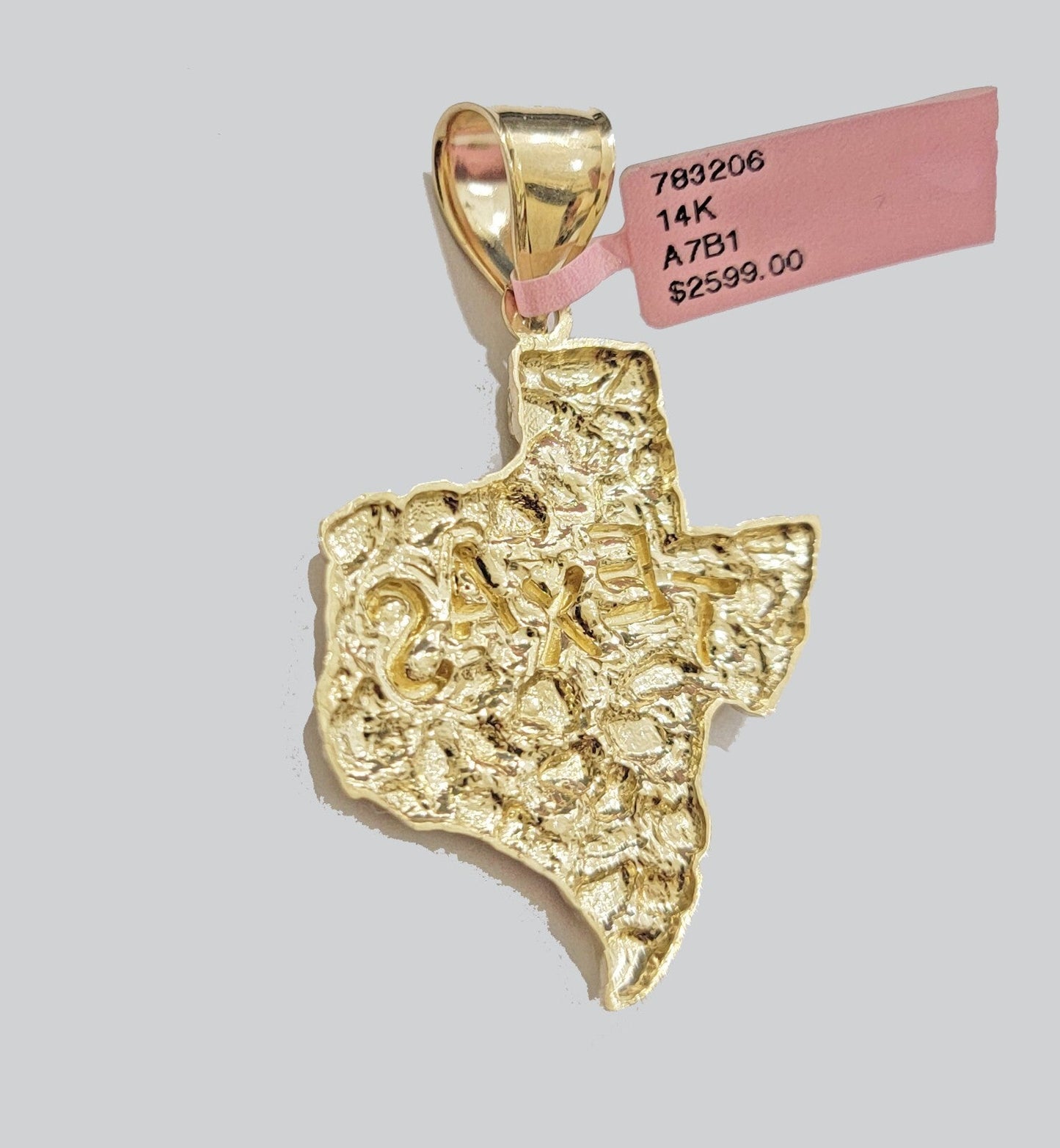 14k Gold Rope Chain & Nugget Texas map Charm pendant & 20 Inch Necklace Set Men's