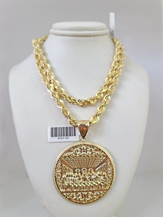 10kt Gold Solid Rope Chain Last Supper Charm Set 18"-30'' Inch 6mm Pendant