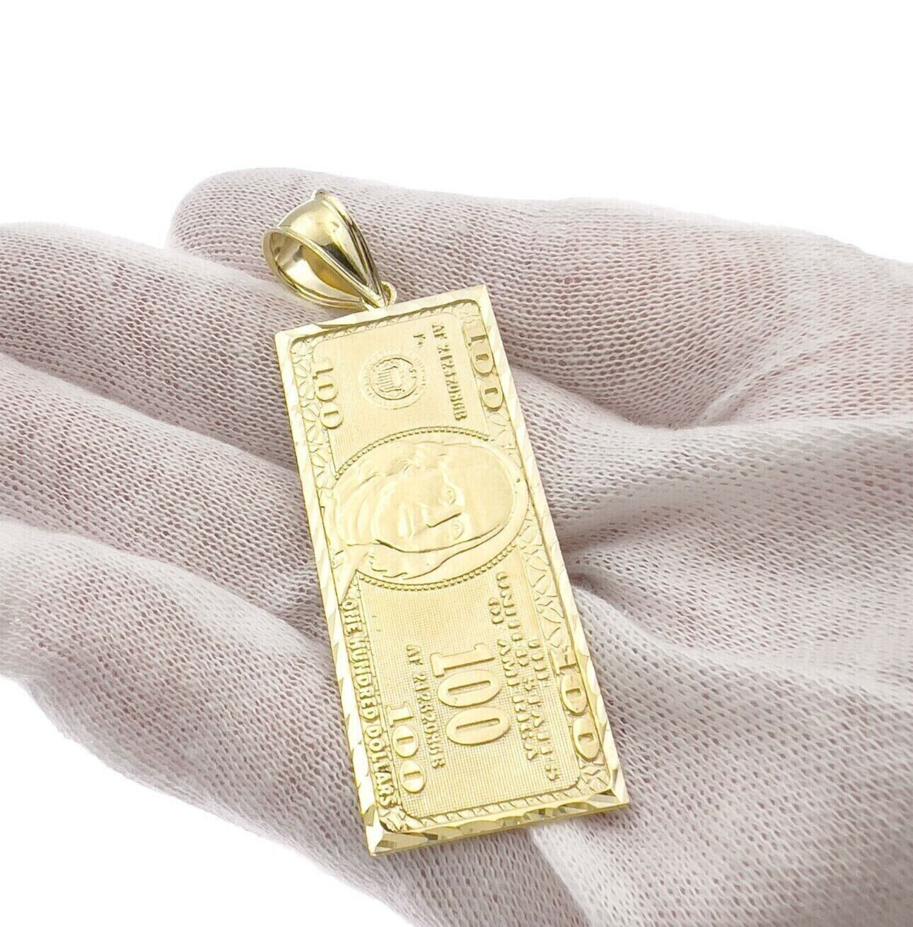 10k Yellow Gold Charm Pendant 100 Dollar Bill Mens REAL 10KT With FREE SHIPPING