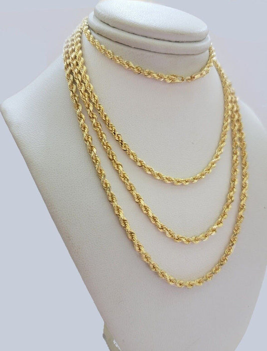 Real 18kt Yellow Gold Rope chain necklace 3mm 18-26 Inches Men women SOLID 18k